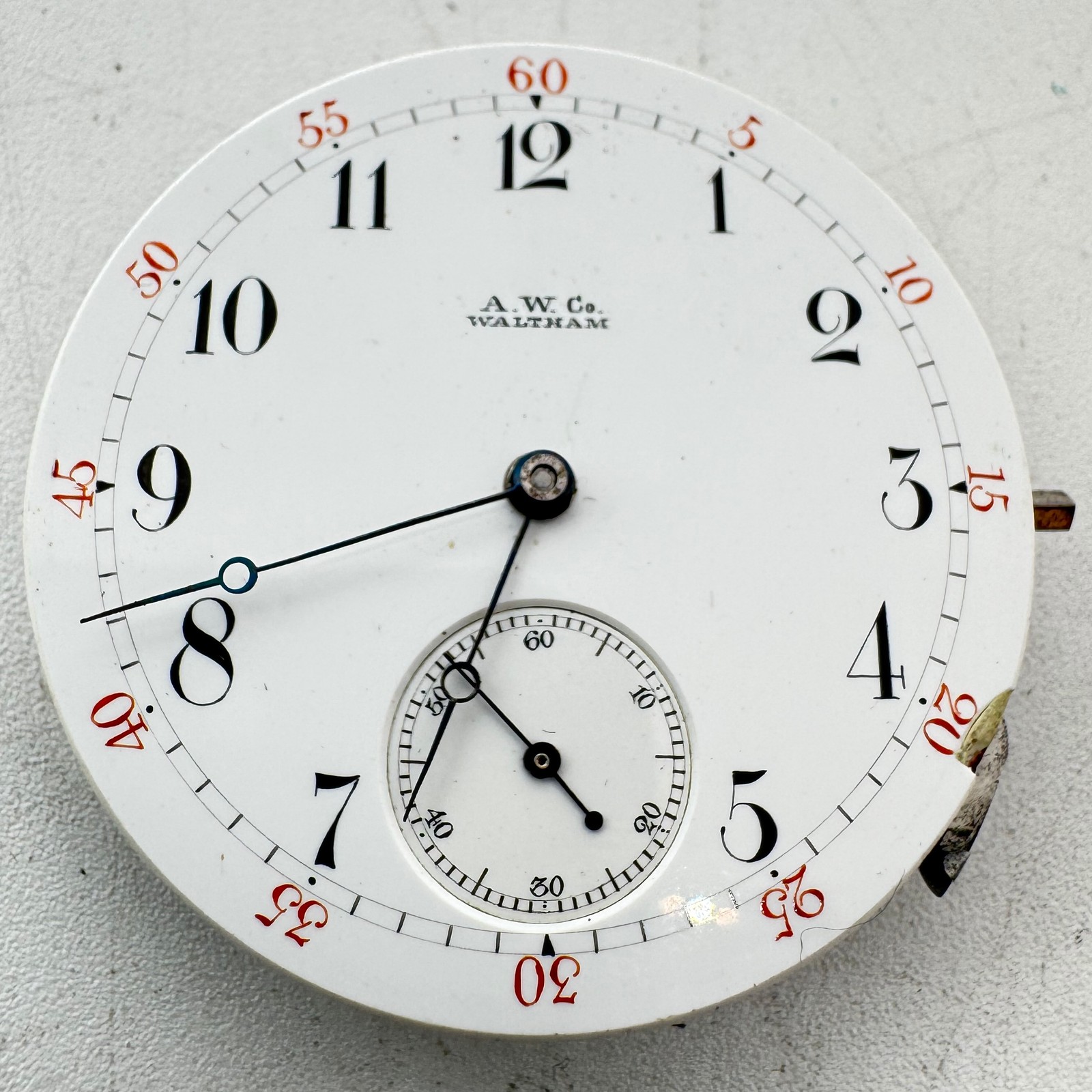 Antique 16s 1882 Waltham Porcelain Marginal Track Pocket Watch Movement Am.W.Co.