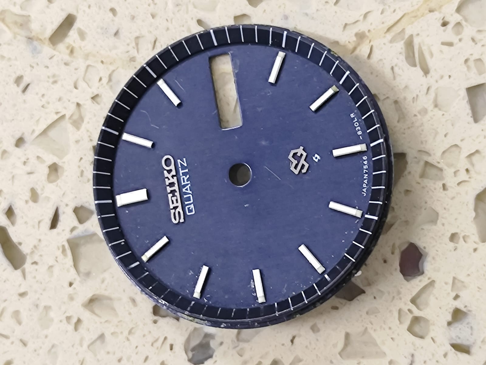 SEIKO 7546a Quartz Part Dial & hands for parts Drak blue 28mm Used