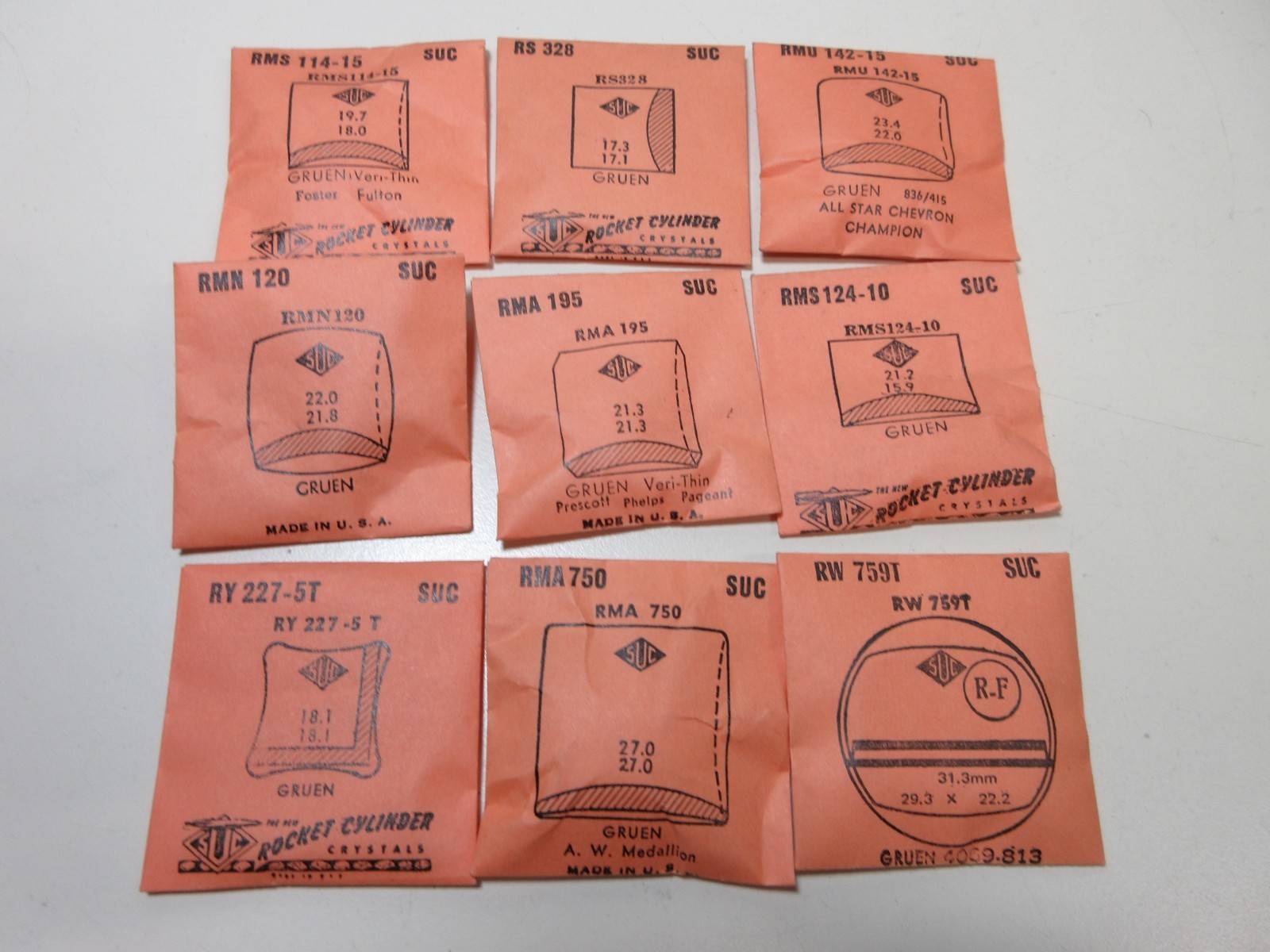 LOT OF SUC FOR GRUEN MENS WATCH CRYSTALS WATCHMAKER REPLACEMENT PARTS #24