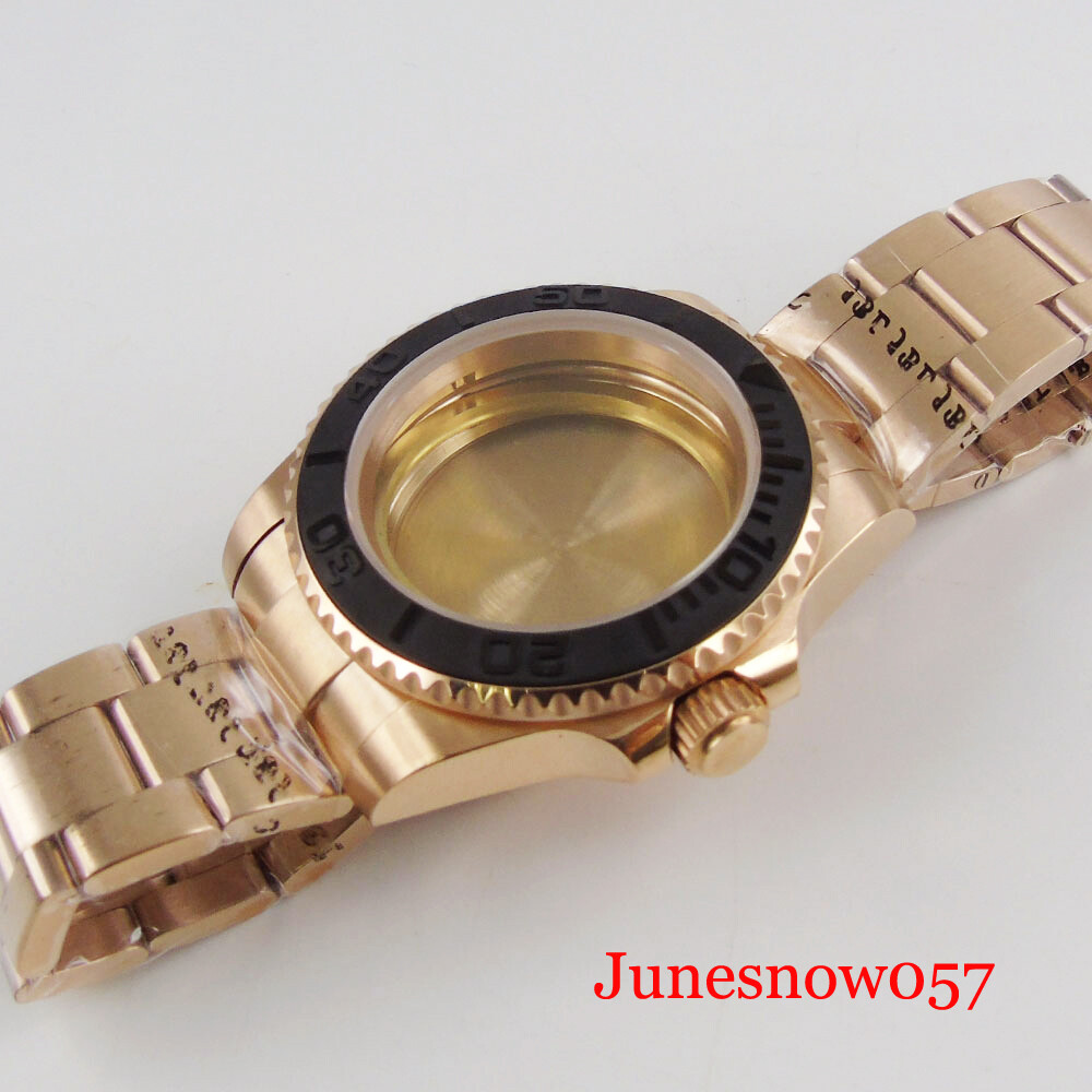 SUB Rose Gold Coated Watch Case Brush Band Fit ETA 2836 MIYOTA MINGZHU 2813