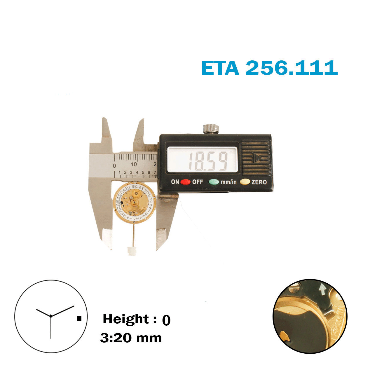 ETA 256.111- Swiss Made Movement White Date Disk at 3-3 Hands-H:0(3.20mm).