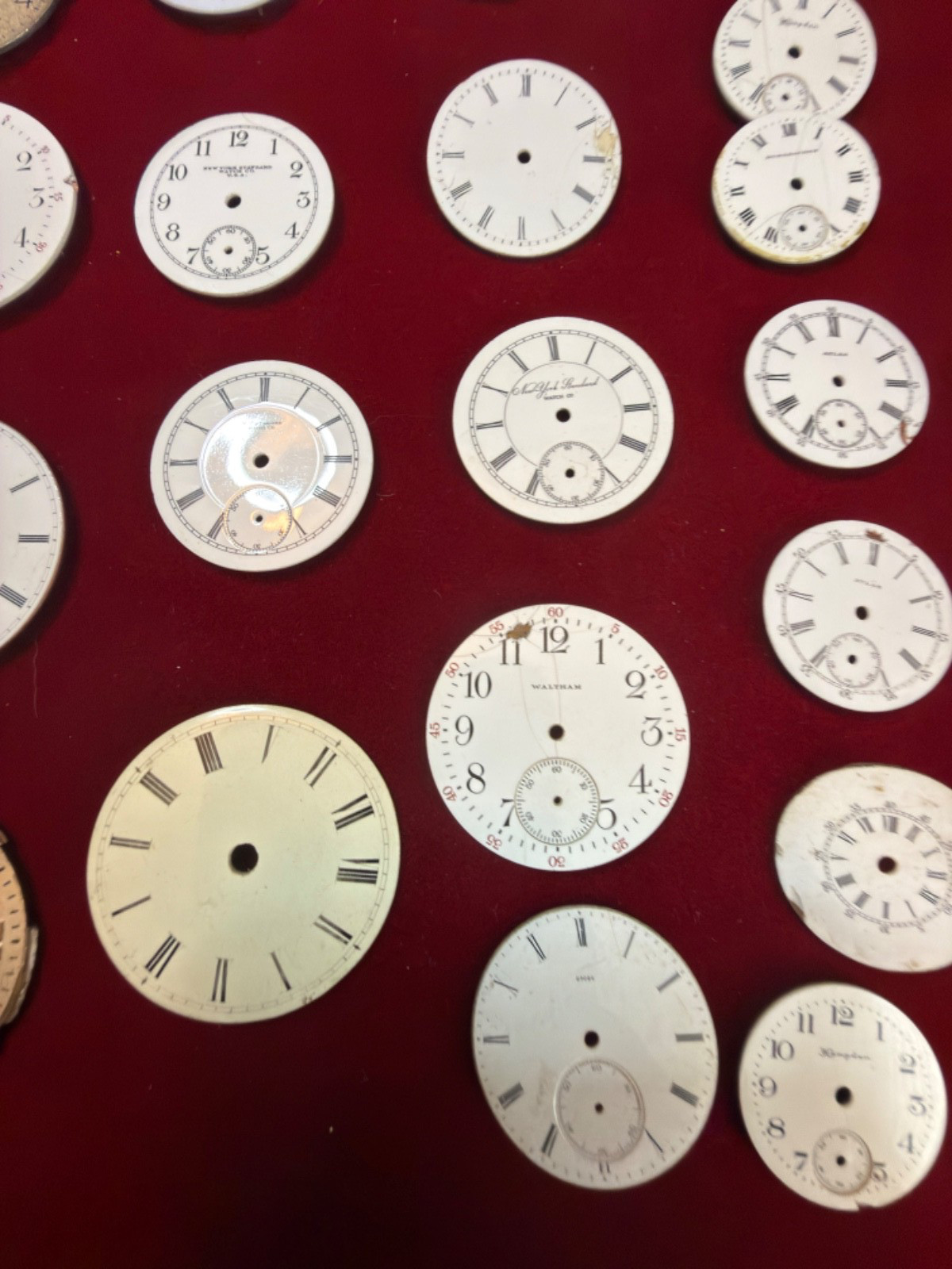 Lot of 124 Pocket watch dials, Misc sizes and brands: Many different brands