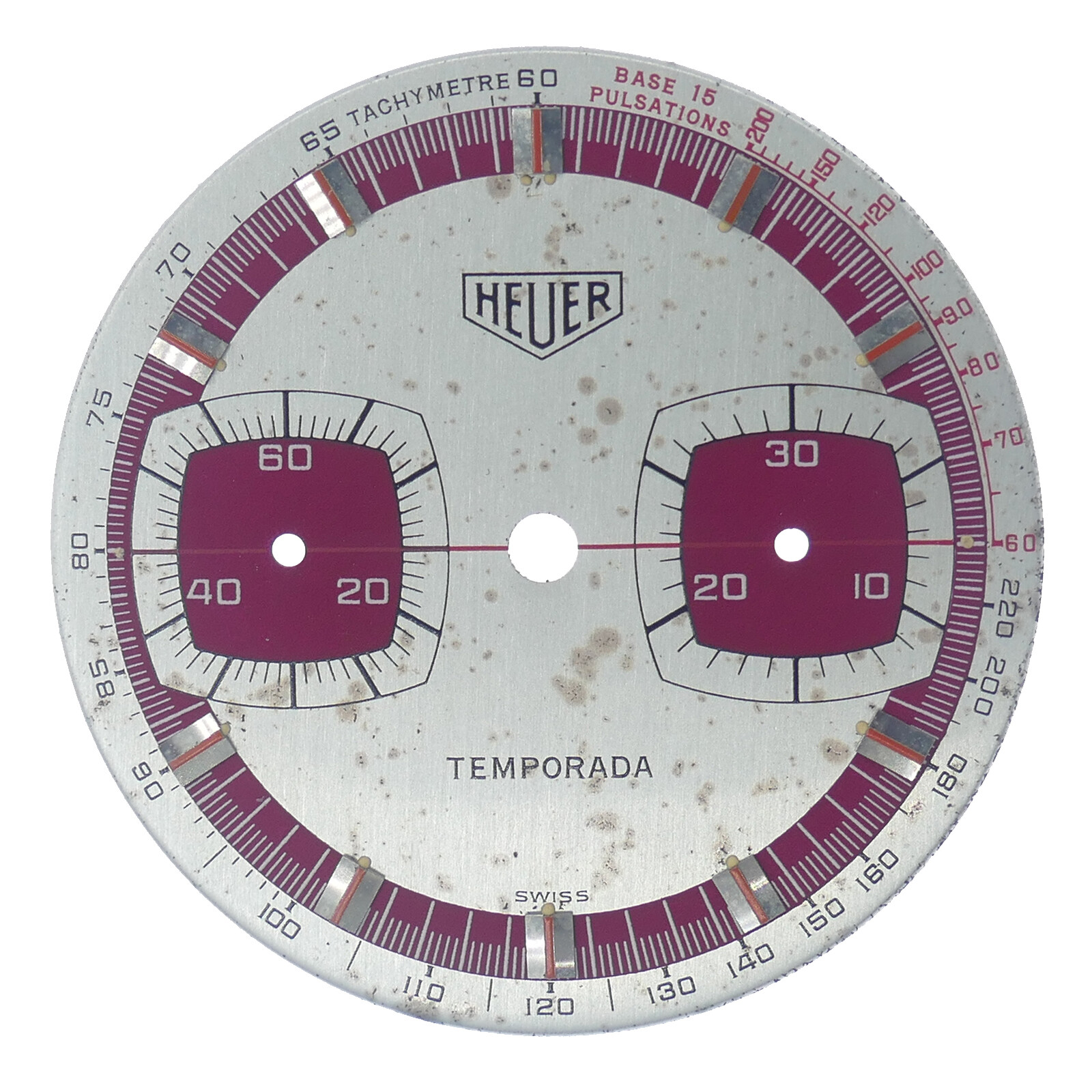 HEUER TEMPORADA TACHYMETRE 31MM SILVER/BURGUNDY DIAL WITH FEET