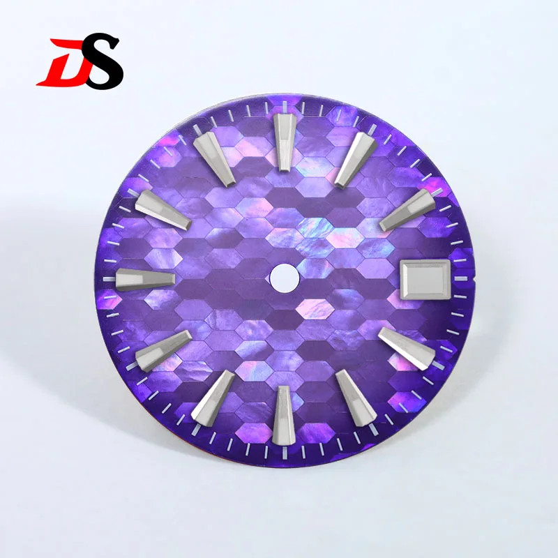 28.5mm Dial Purple Red Mosaic Mother of Pearl Watch Face BGW9 C3 Lume