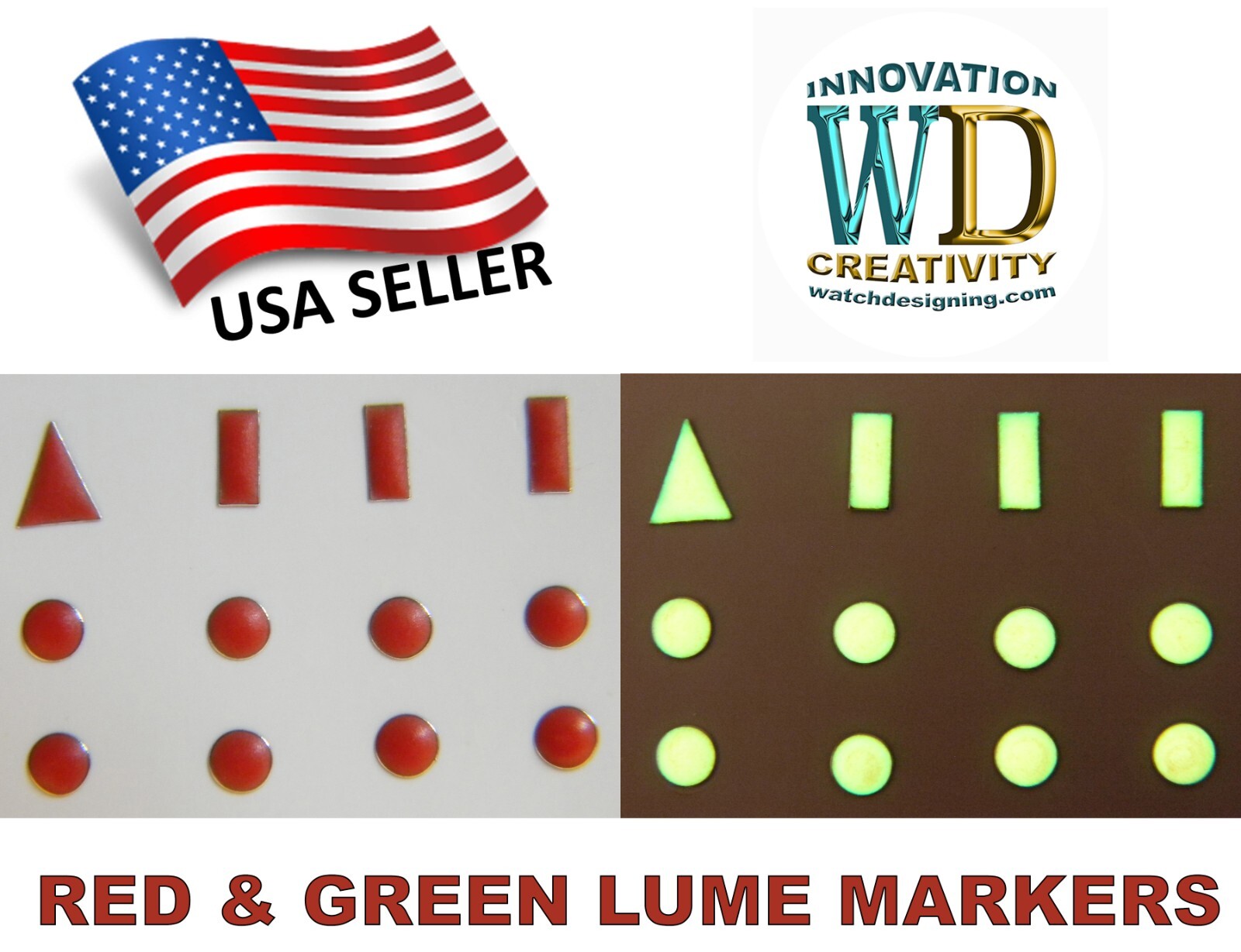 Watch Dial Hour Markers 12 pieces Green Blue Red LUMINOUS Numerals Triangles