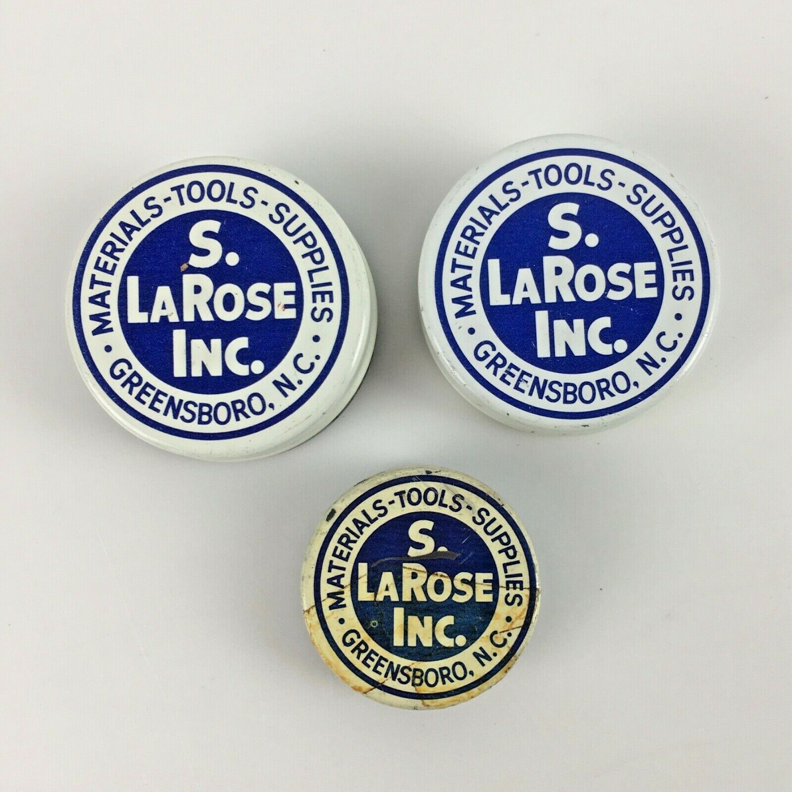S LaROSE Watch Jeweler Parts Tins Lot 3 Metal Greensboro NC Vtg Advertising