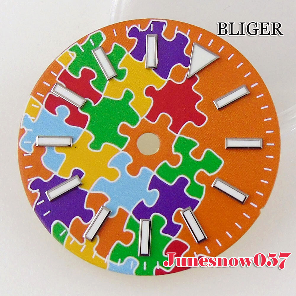 Bliger 29MM Colorful Puzzle Watch Men Dial Lume For NH35 NH34 SKX MIYOTA ETA2824