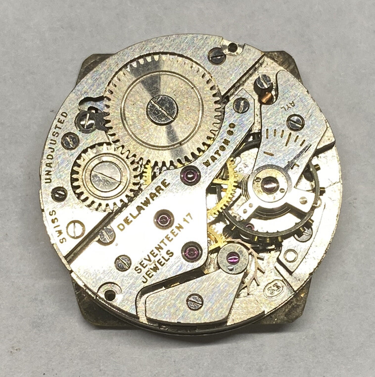 Vintage Delaware Watch Movement Repairs Parts Watchmaker Swiss 17 Jewels 33