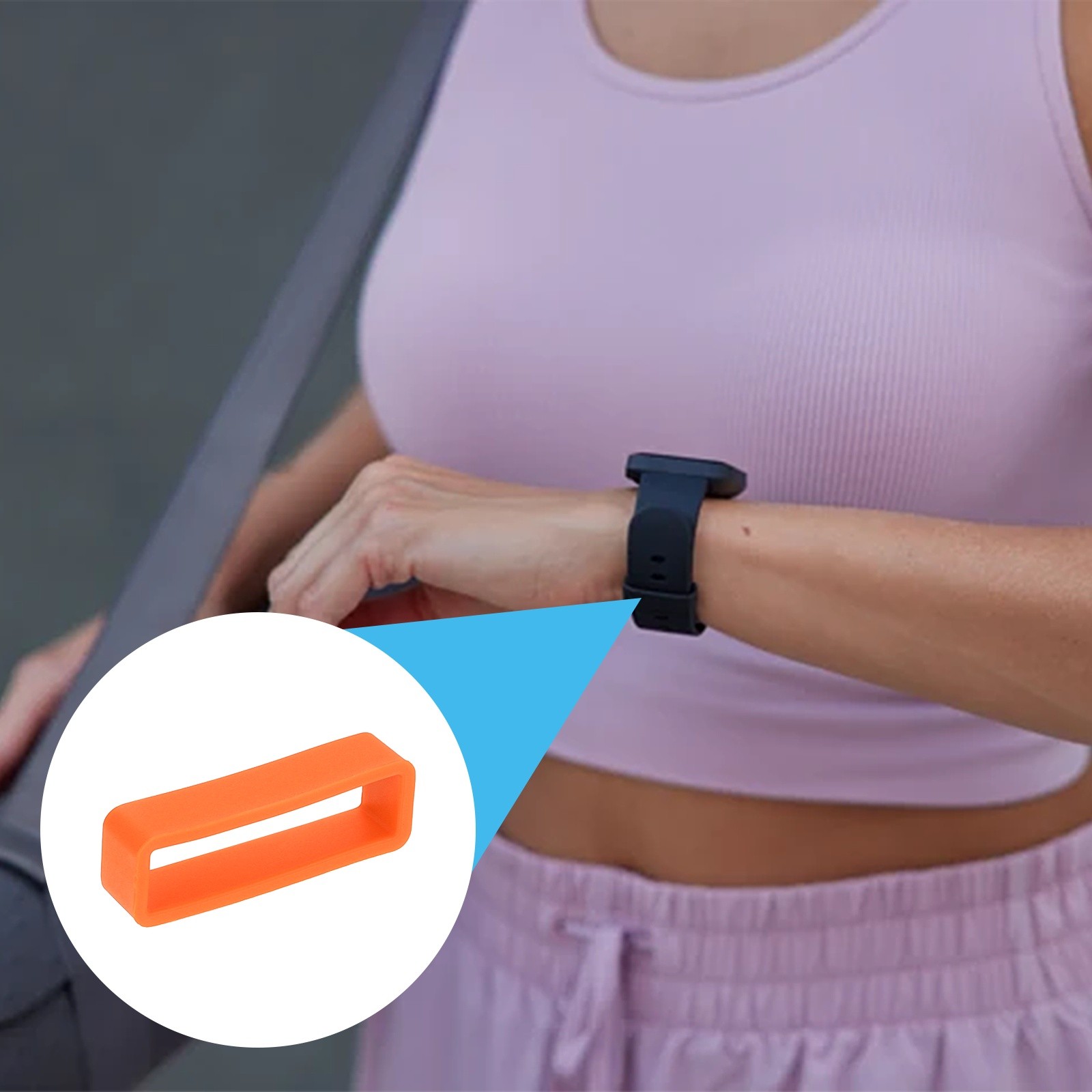 6pcs 26mm Silicone Watch Band with Rings, for Watch, Orange