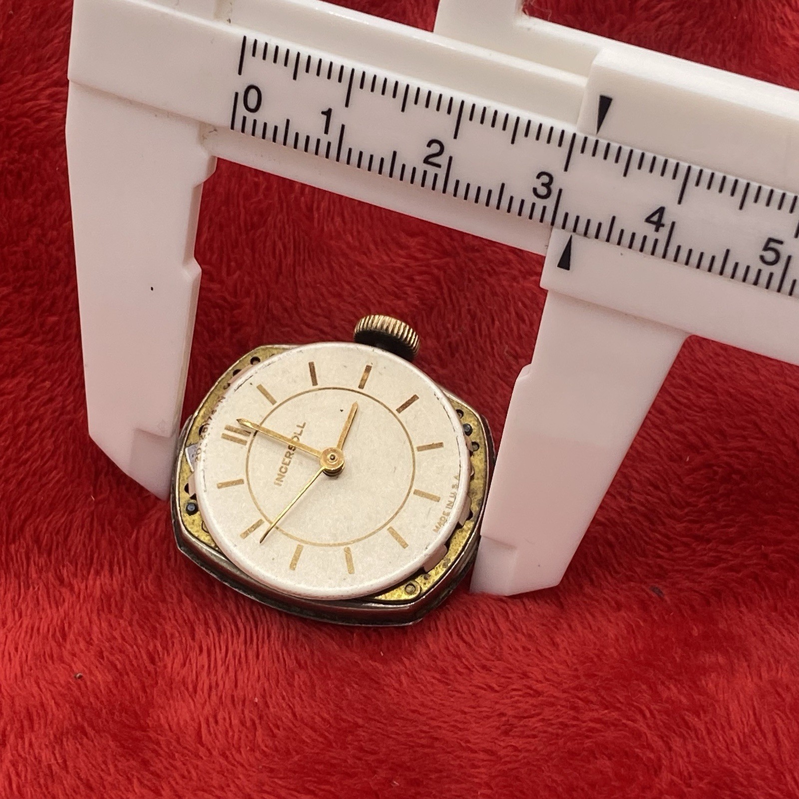 Antique Ingersoll watch movement w dial and hands for parts or repair Made USA