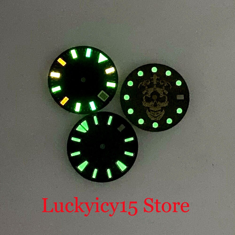 28.5mm Skull Watch Dial Face fit NH35A 4.2/3 O’clock Crown Luminous Index