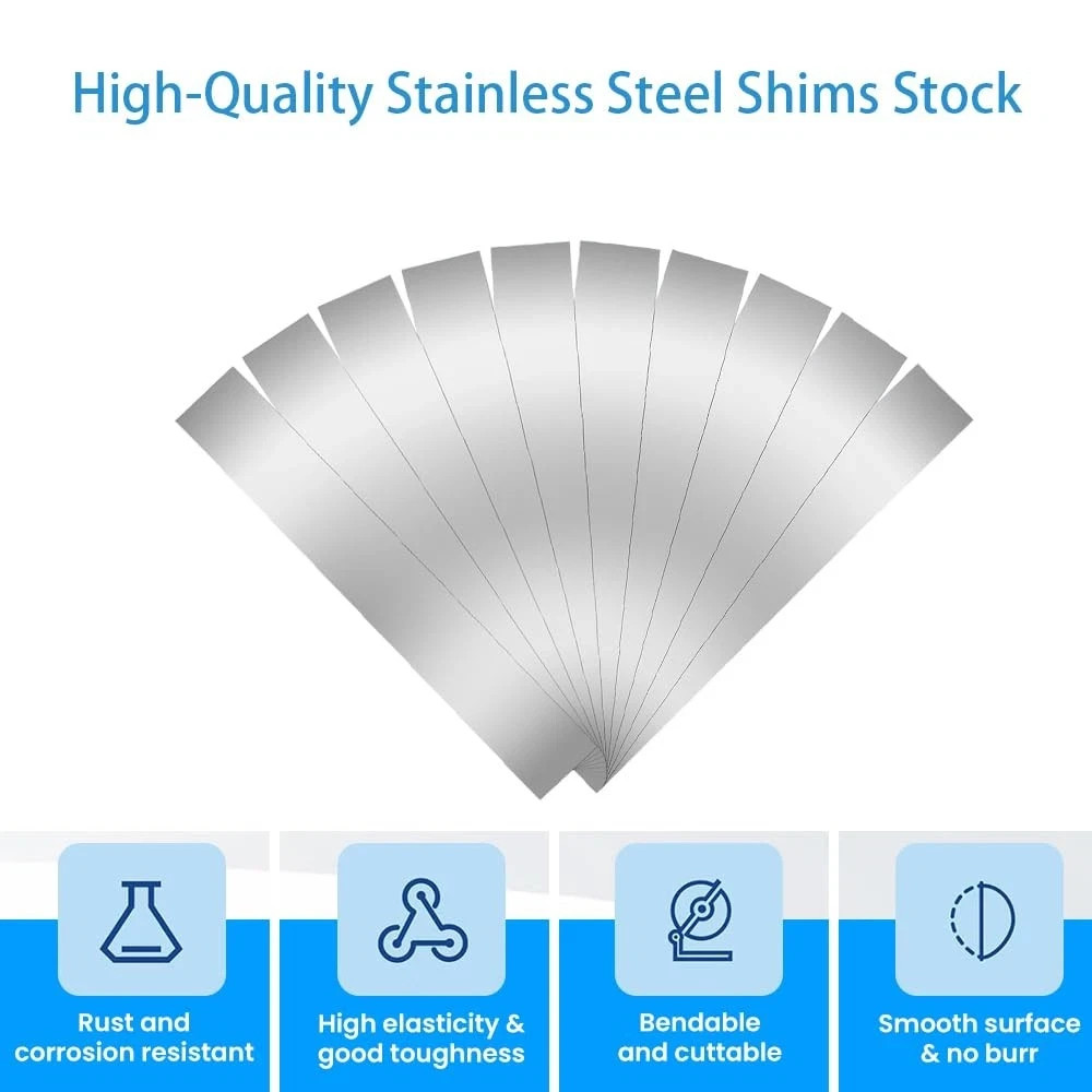 30PCS Shim Stock Assortment,304 Stainless Steel Strips,10 Sizes Thin Metal Shims