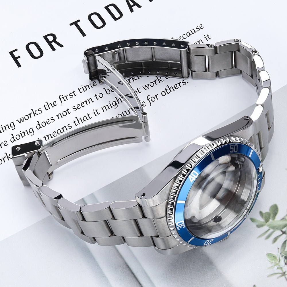 39mm SUB Watch Case+Oyster Bracelet Stainless 10ATM Domed For Seiko NH35 34 NH36