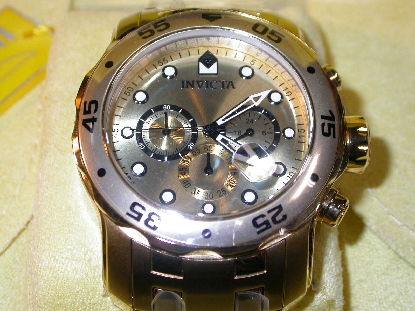 Invicta 0074 Pro Diver Men’s 48mm gold dial gold bezel Chronograph Watch