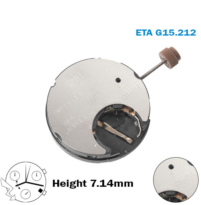 ETA G15.212 -Swiss Movement-White Date Disk at 4-6 Jewels-Chronograph-H:7.14mm.