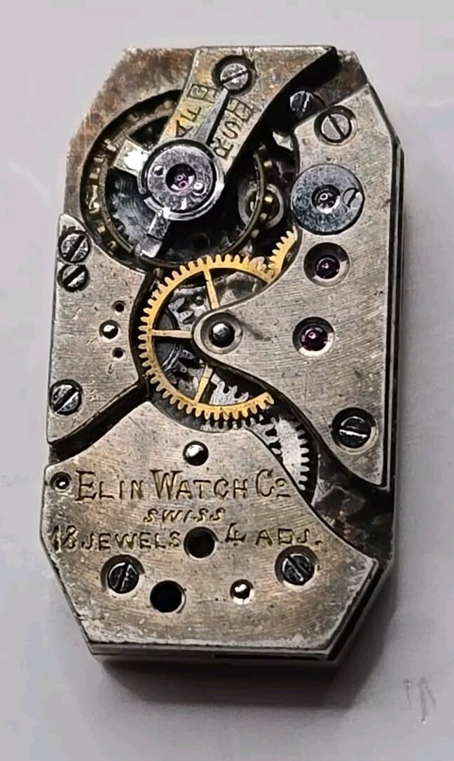 Rare 1920s Elin 18J 4 Adj High Grade Ladies Watch Movement 13mmx24mm