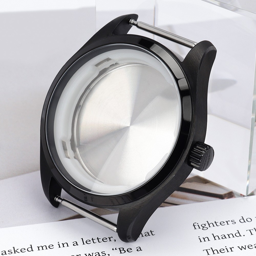 PVD 40mm Pilot Watch Case Black 316L Steel 10ATM For Seiko NH35 ETA2824 Movement