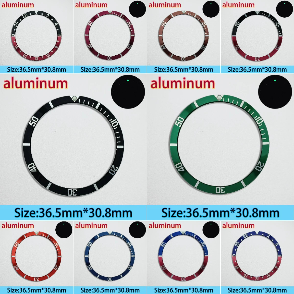 Aluminium Bezel Insert 36.5mm Green Luminous For NH35/36 Diving Ring