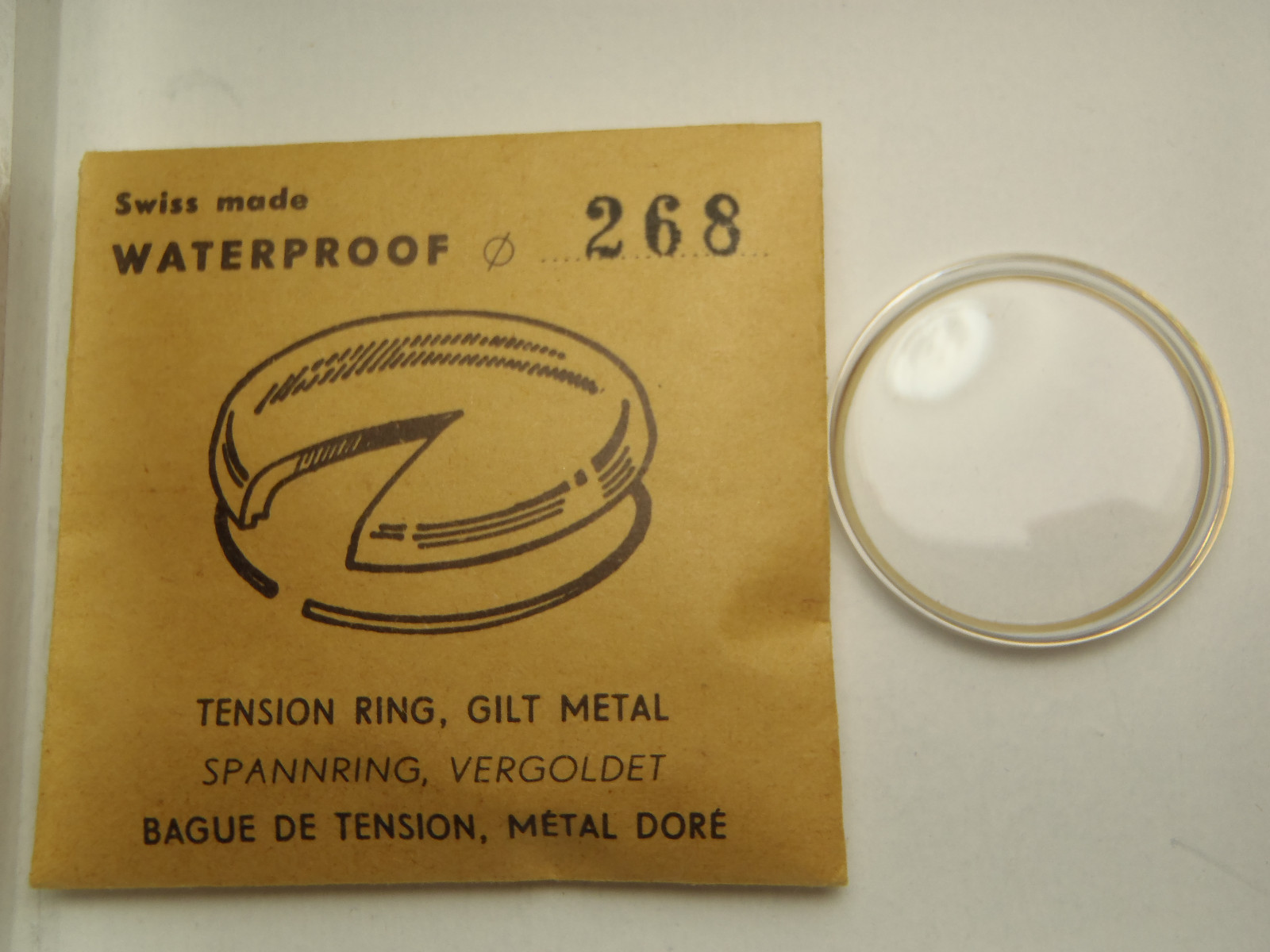 SWISS GILT METAL TENSION RING ROUND PLASTIC WATCH CRYSTAL WATERPROOF 26.8 MM