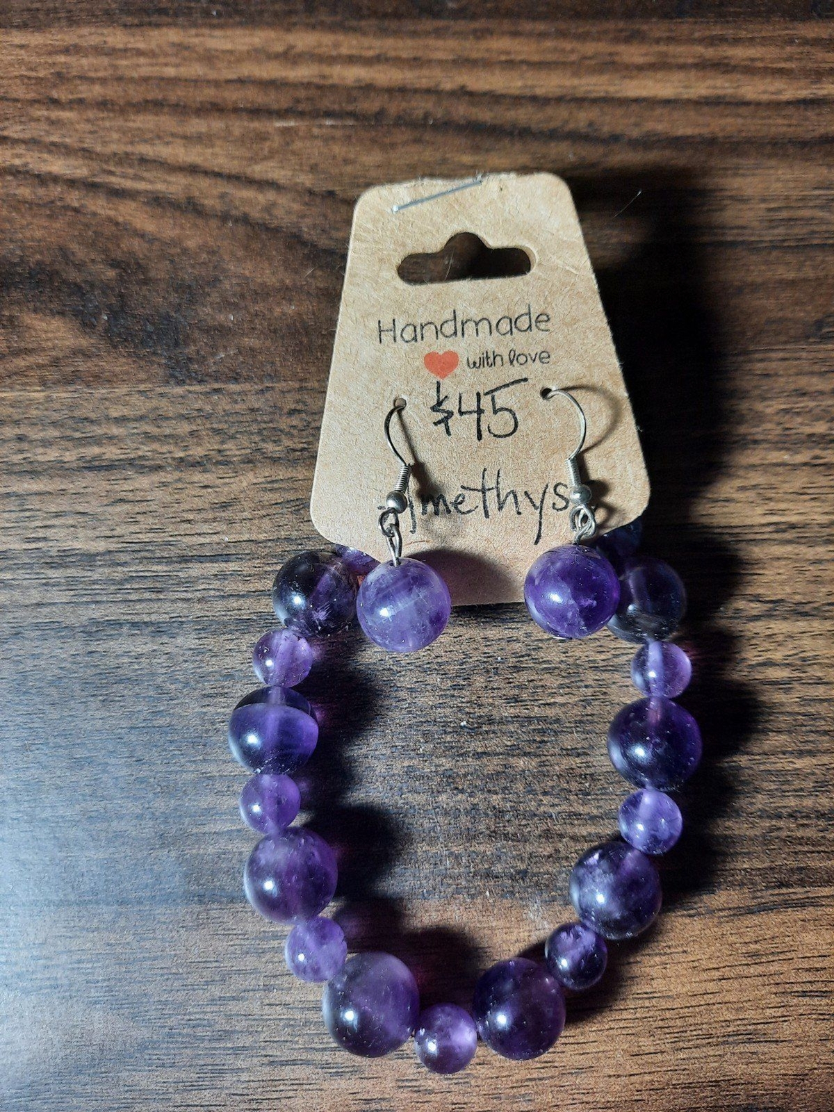 Handmade Amethyst Crystal Bracelet & S925 earrings set