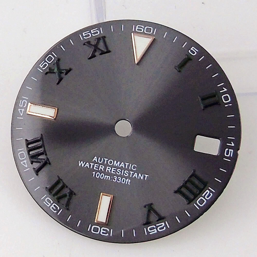 29mm Grey Sunburst Watch Dial Fit NH35A NH36A Movement Roman Number Marks Date