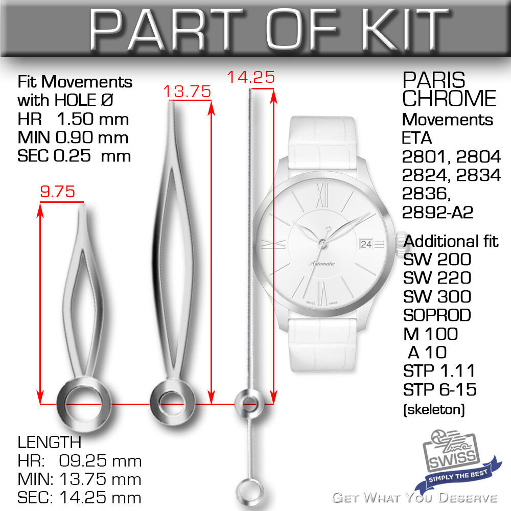 DO IT YOURSELF KIT 8: ELEGANCE CASE 34MM, DIAL, HANDS, fit ETA 2892-A2, SW300