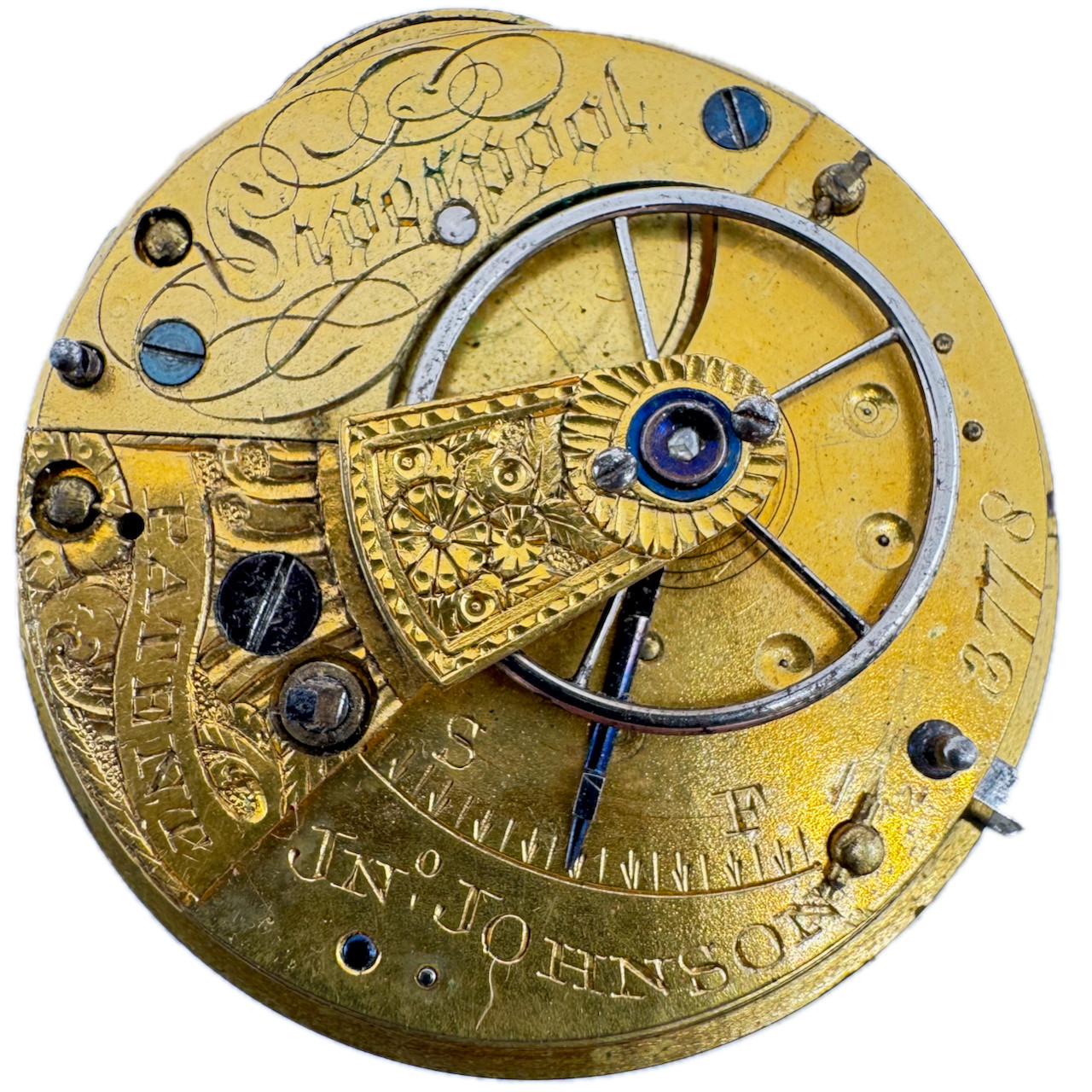 Antique 42.5mm Jn. Johnson Liverpool Key Wind Fusee Pocket Watch Movement