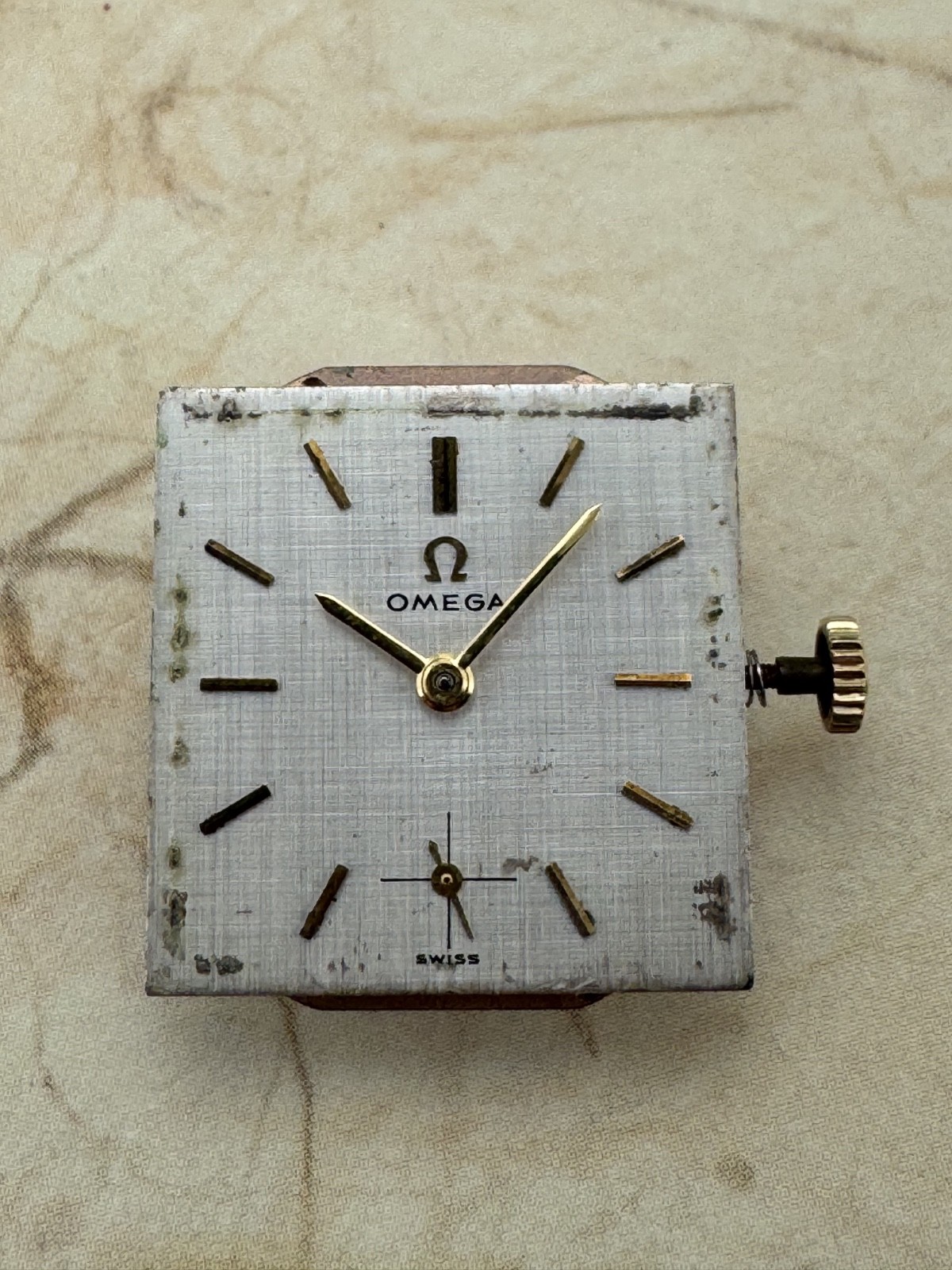 Omega Vintage Movement, Dial, Hands, YG Crown Caliber 302, 17J Circa 1958