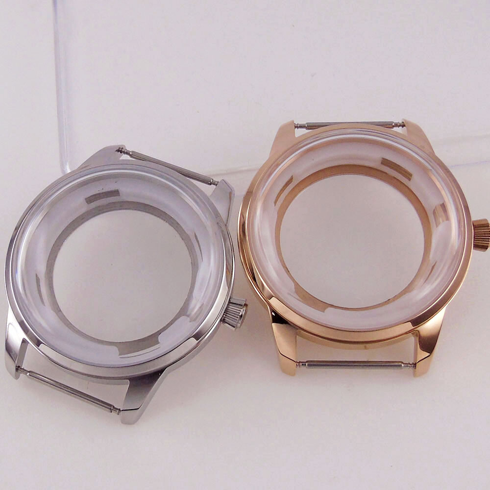 Silver/Rose gold Coated 40mm Watch Case Mineral Glass Fit NH35A NH36 Glass Back