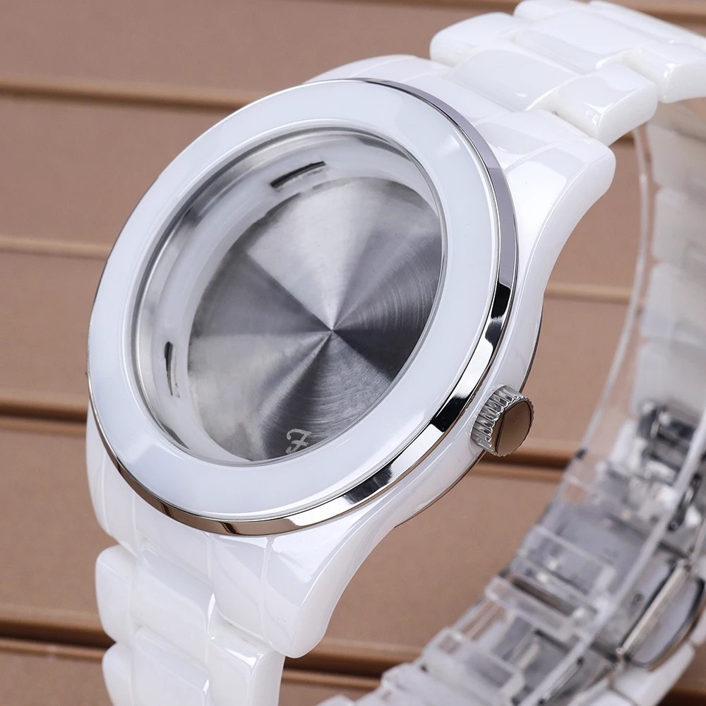 39mm Watch Case Ceramic Steel Back Cover Crown For 1L45 515 Quartz Movement