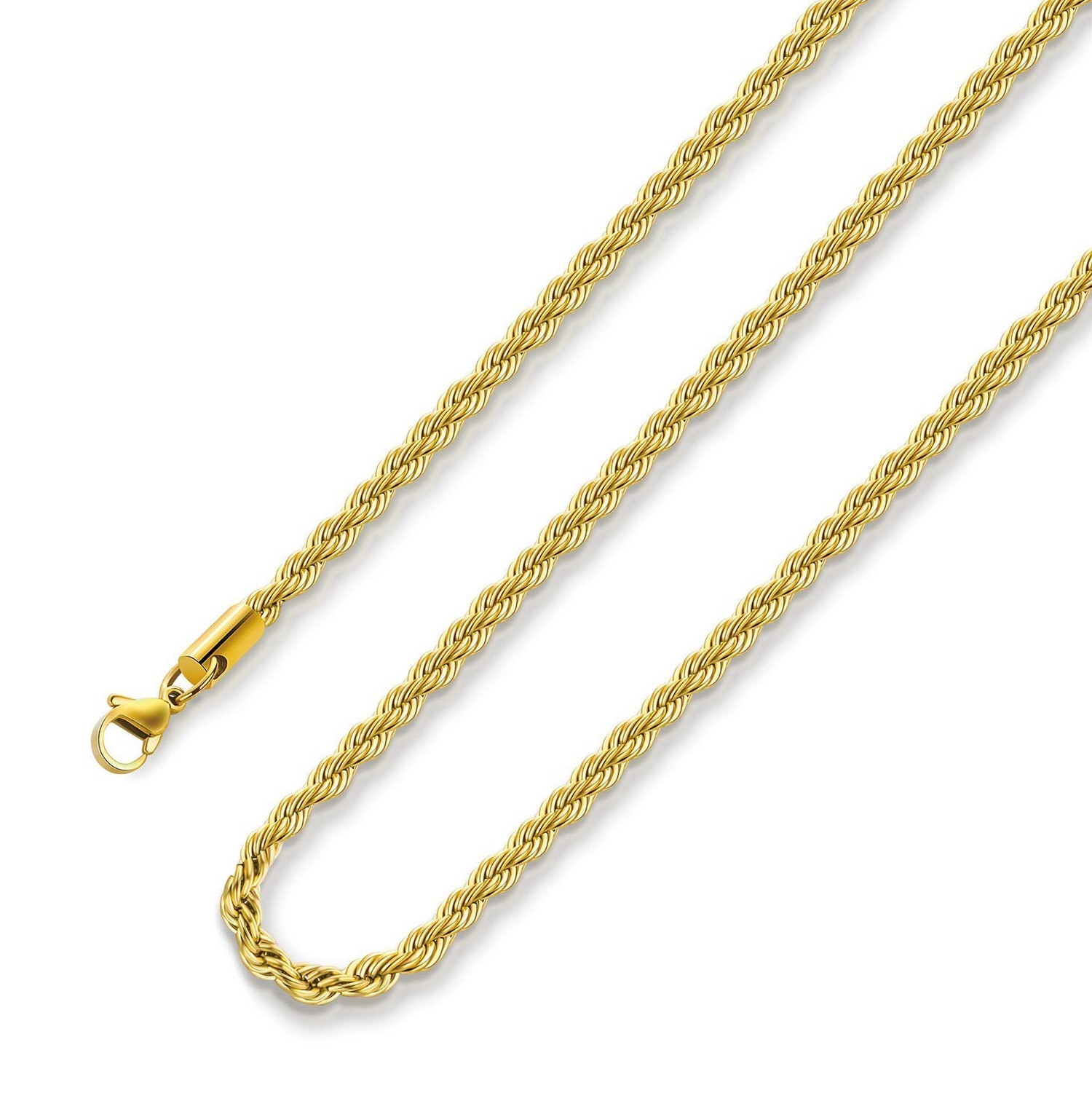 Monily 24k Gold Plated Rope Chain 1.5mm 2.5mm 5mm Stainless Steel Twist Chain…