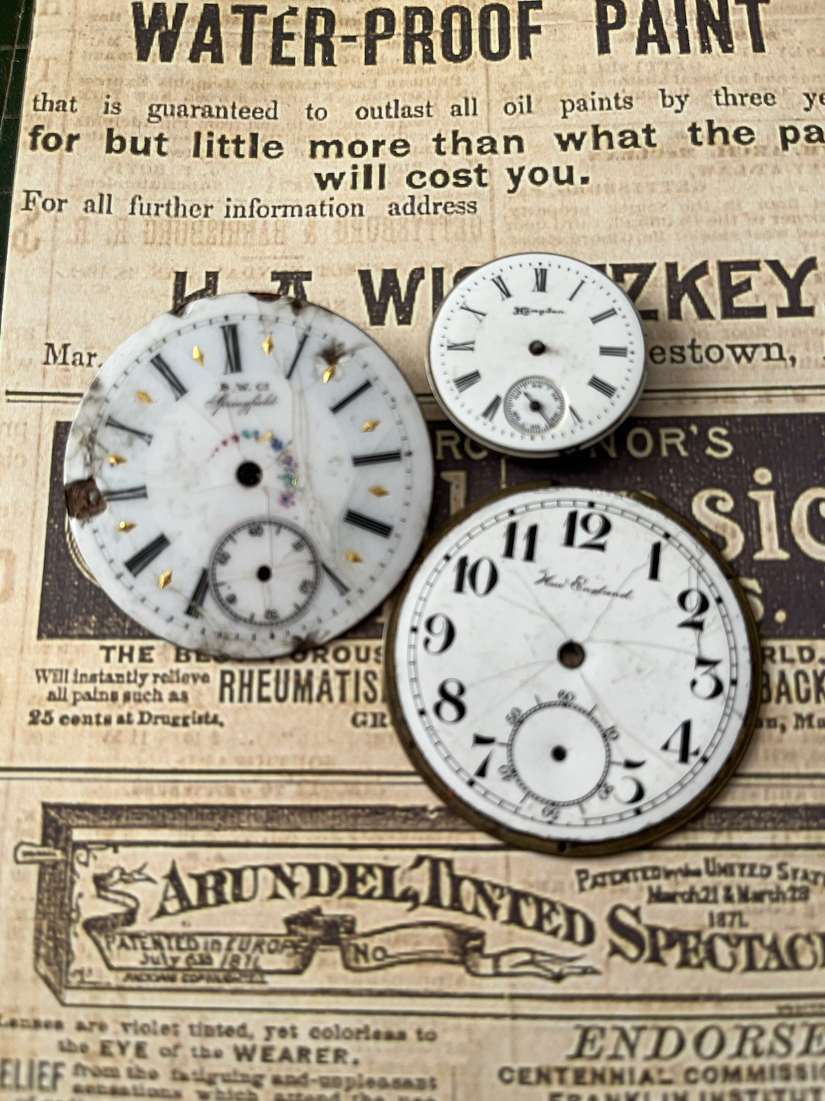 Illinois Springfield New England Pocket Watch Dial Hampden Movement Lot Of 3