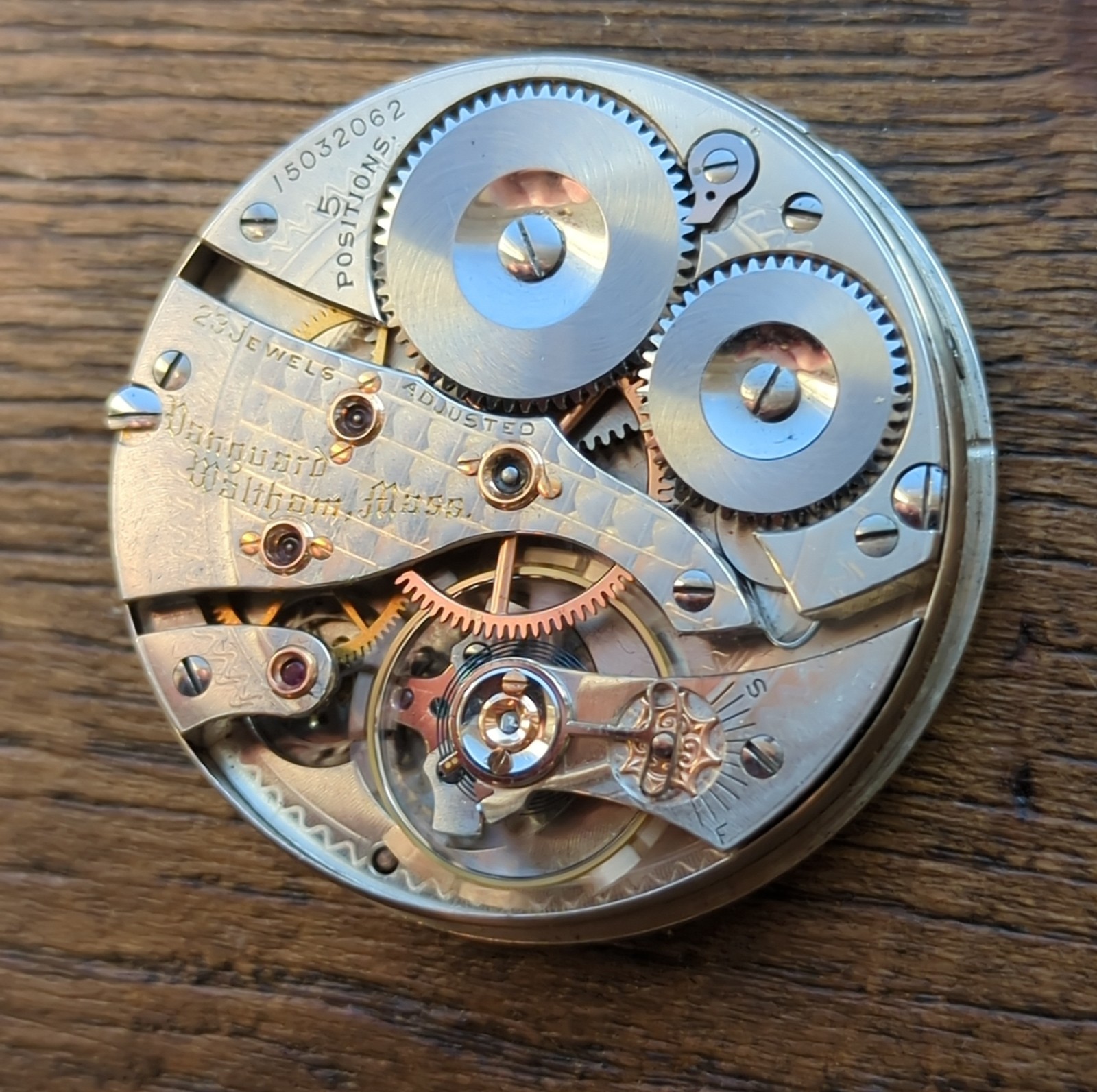 Waltham Vanguard 23J 5 Pos. 1899 Pocket Watch Movement, Ticking (G73)