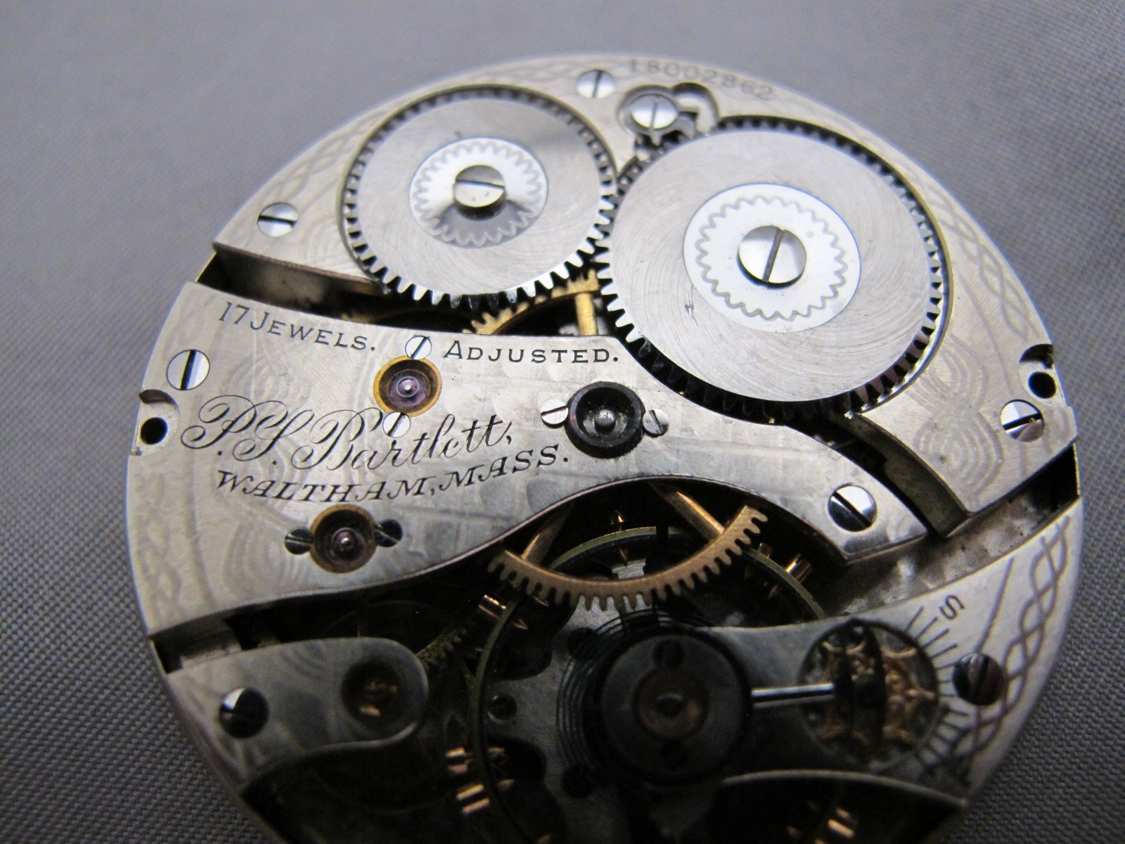 WALTHAM P.S. BARTLETT No. 635 Model 1908 16S 17 Jewel Movement-Parts/Restore