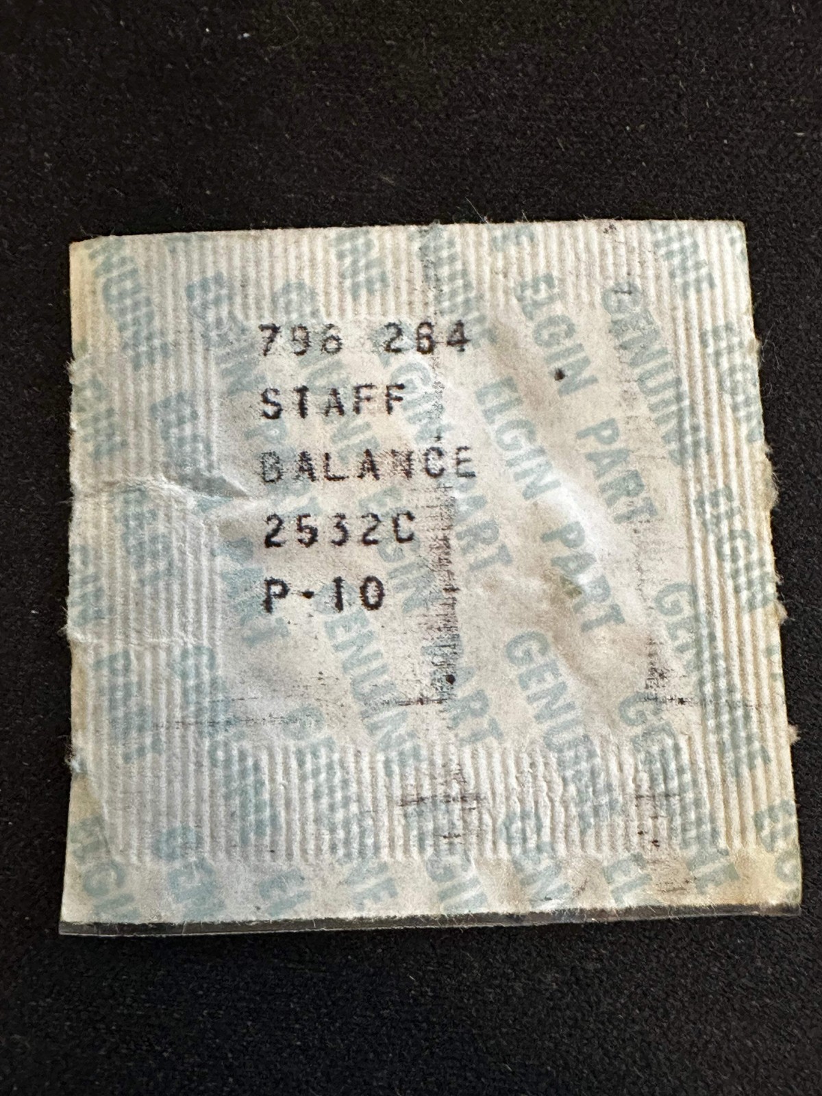 Elgin Factory Balance Staff for 16s B. W. Raymond, Pivot 10, No. 2532C