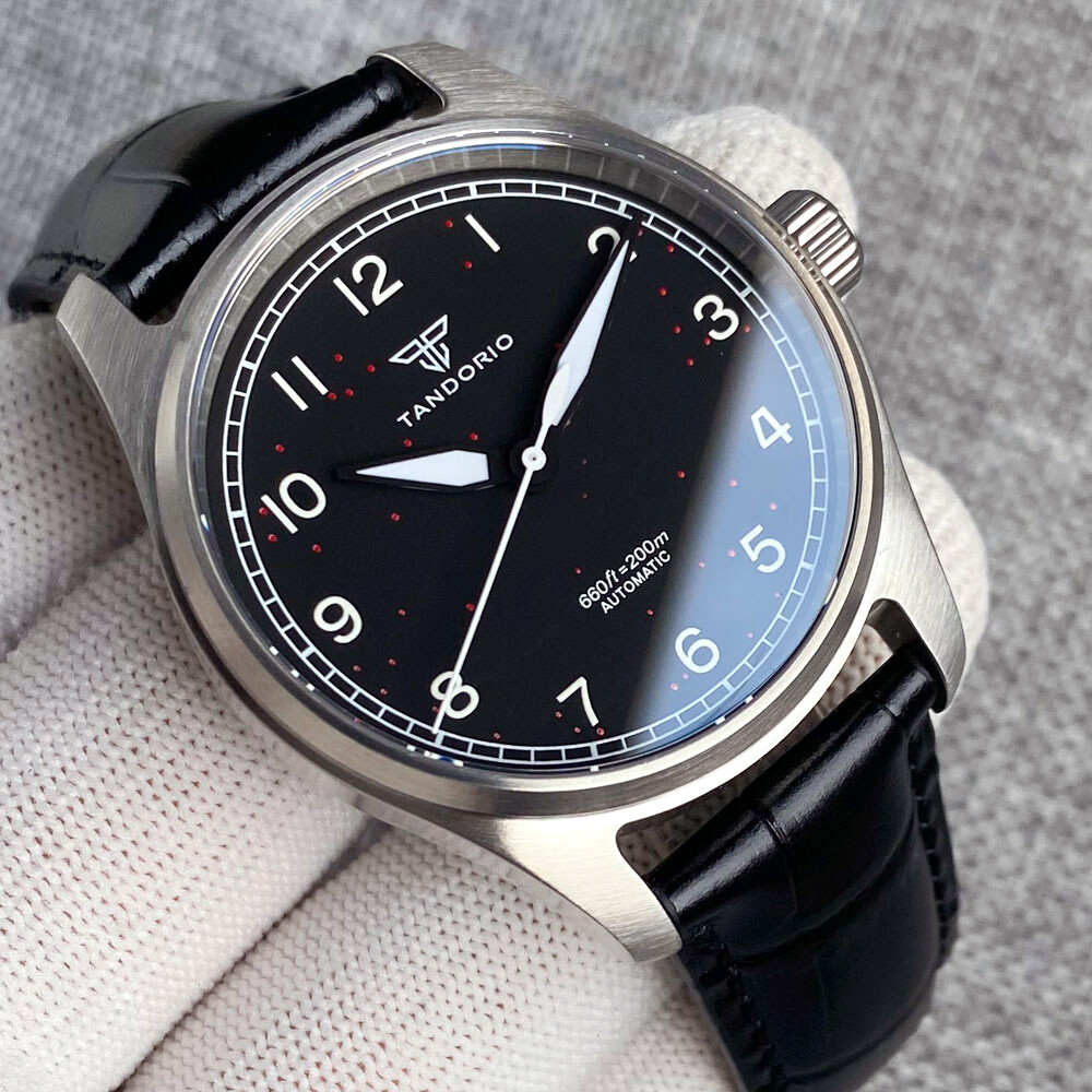 Tandorio 39mm Black Dial Pilot Watches 200M Waterproof Brushed Case Japa Men