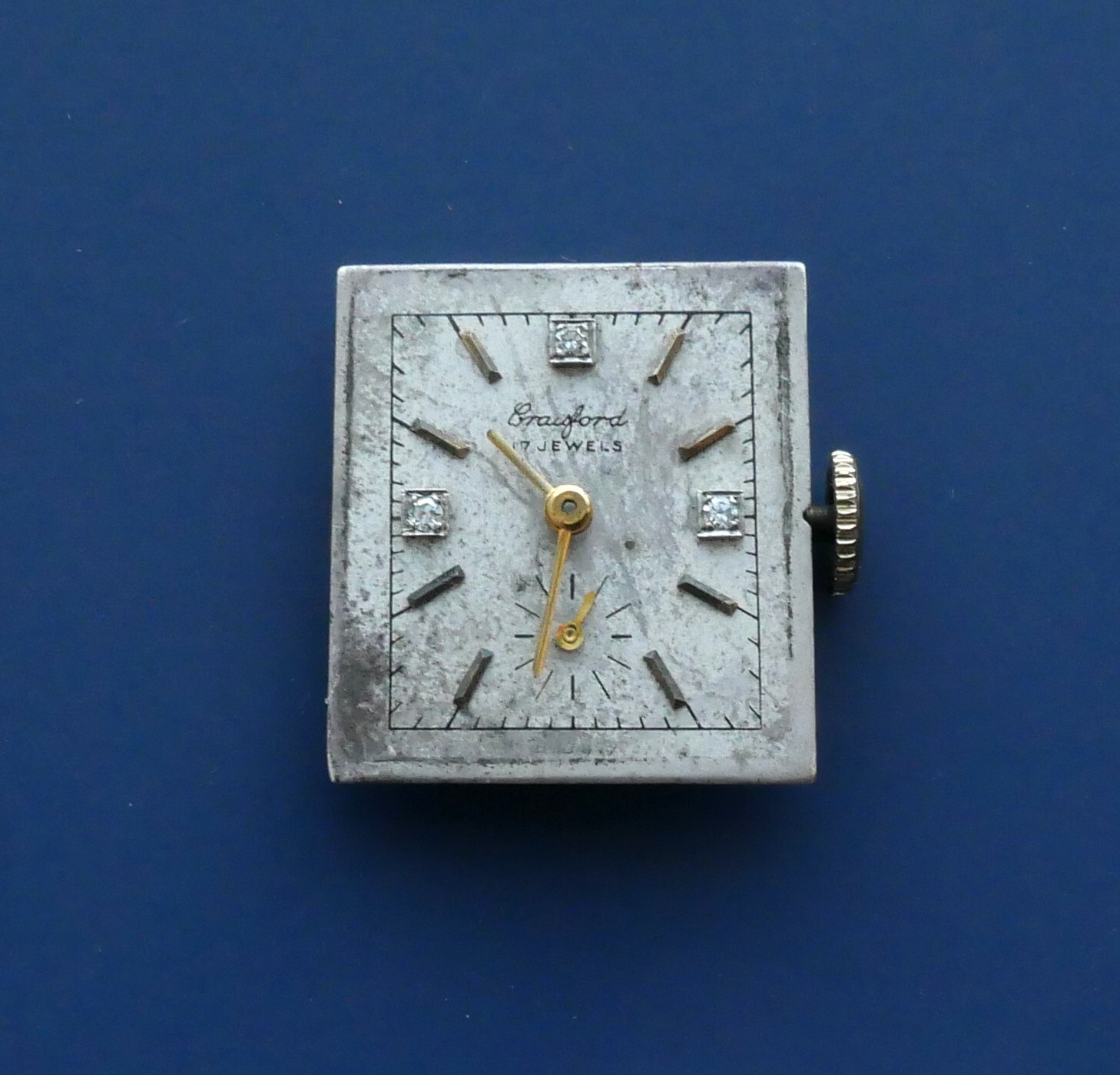 Vintage Crawford Swiss Made Watch Movement Diamond Dial 17 J Runs