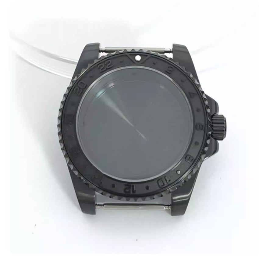 40mm PVD Black Steel Watch Case Sapphire Crystal for NH35 NH36 Watch Movement