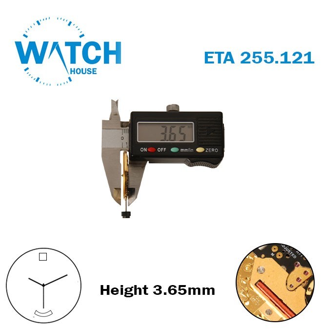 ETA 255.121 Swiss Watch Movement-Height:3.66mm-Beige Day At 6 & Date Disk at 12.