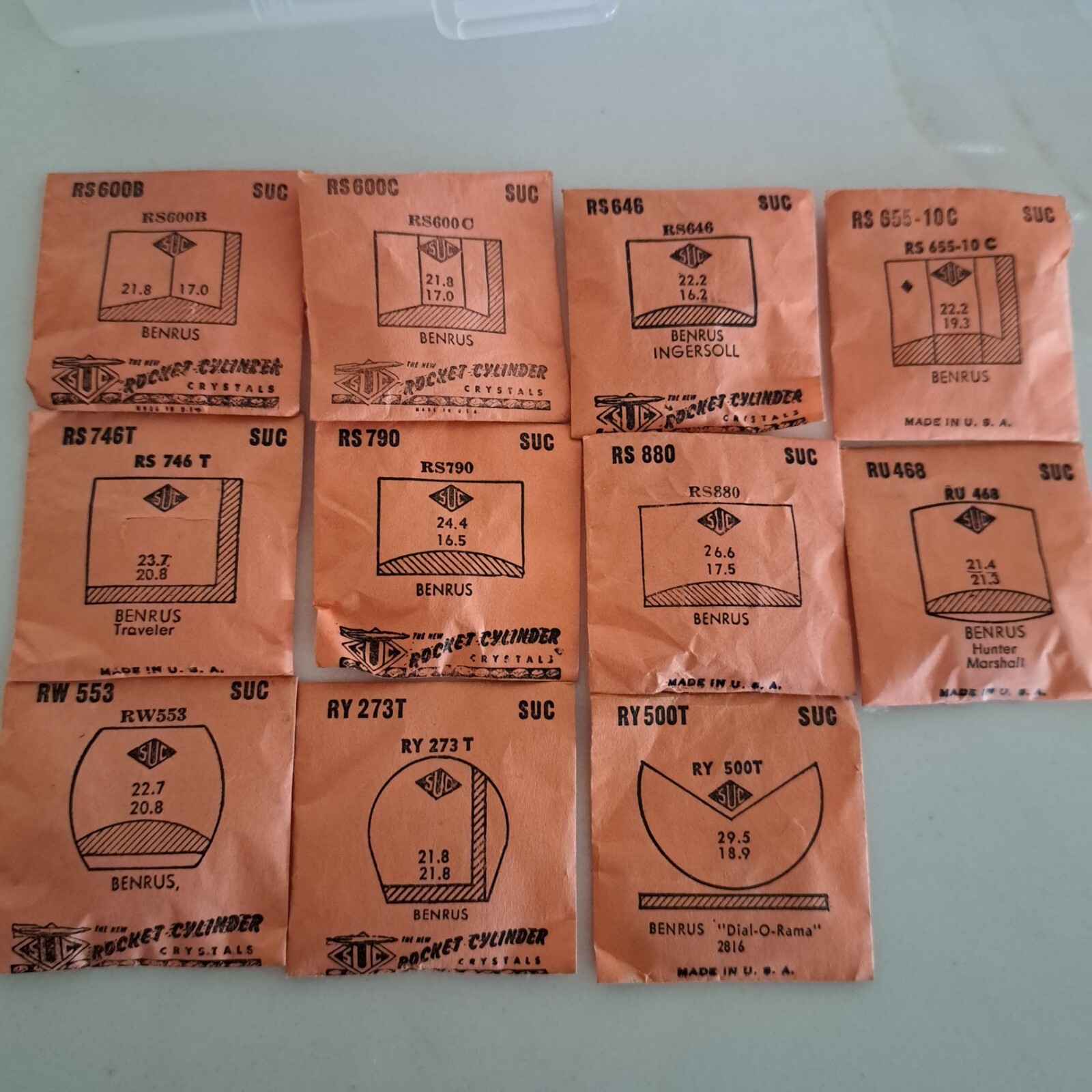 BENRUS WATCH CRYSTALS NOS – SUC BRAND many varieties (RA to RY)