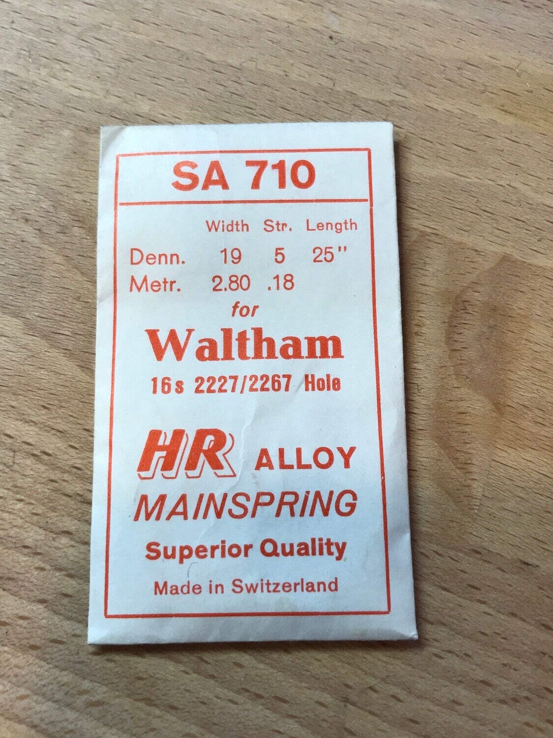 HR Mainspring SA710 for Waltham 16s movements Factory No. 2227 / 2267 – Alloy