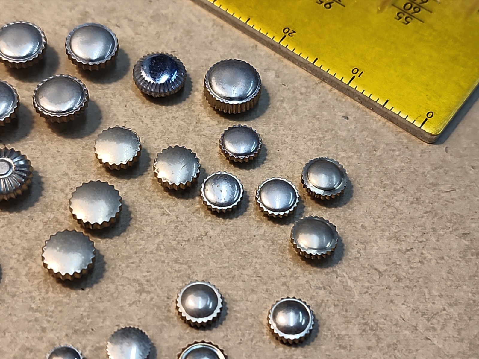 Lot Of 24 Mixed Vintage White GF, SS, & Chrome Pocket & Bracelet Watch Crowns