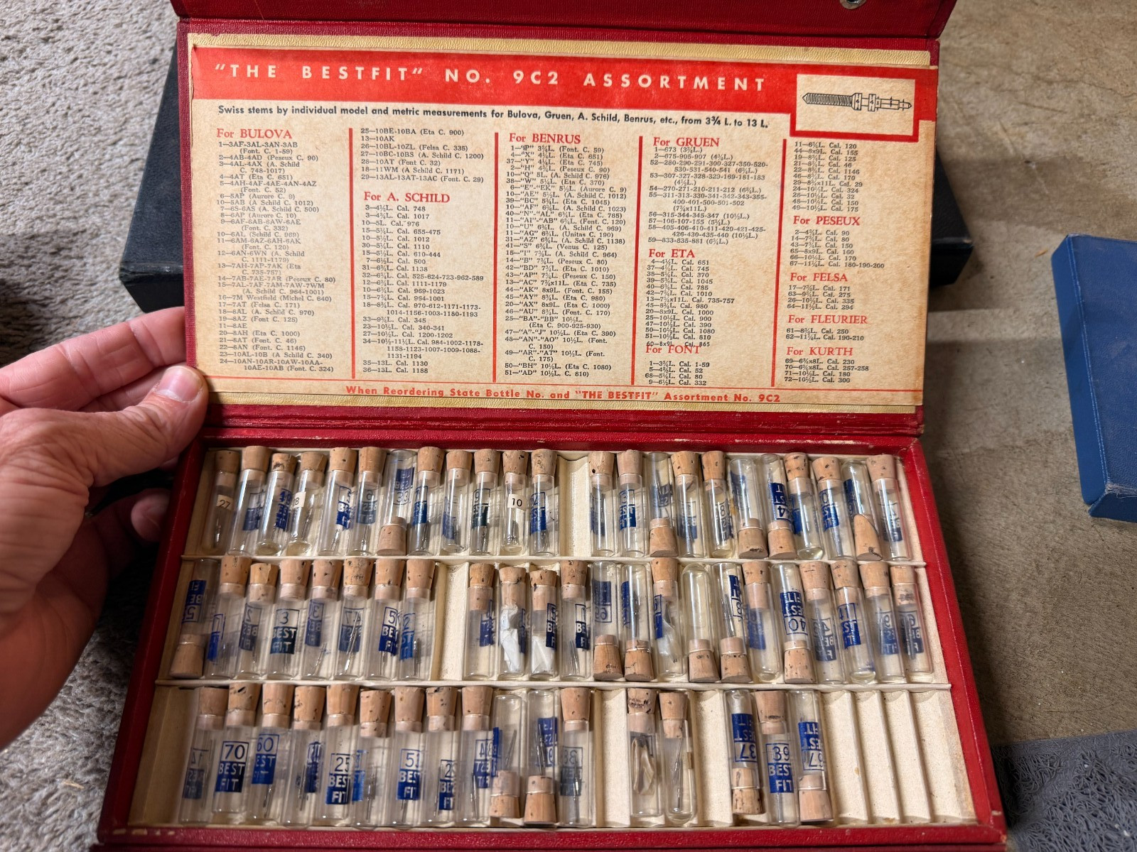 Vintage Case of Best Fit Benrus 9C2 Watch Stems Swiss Parts Screws w/ Vials