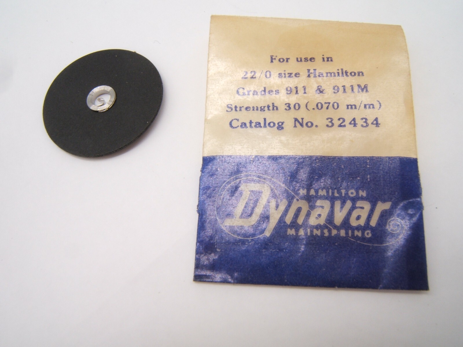 HAMILTON WATCH MAINSPRING 22/0 GRADE 911 & 911M CAT NO 32434 DYNAVAR STRENGTH 30