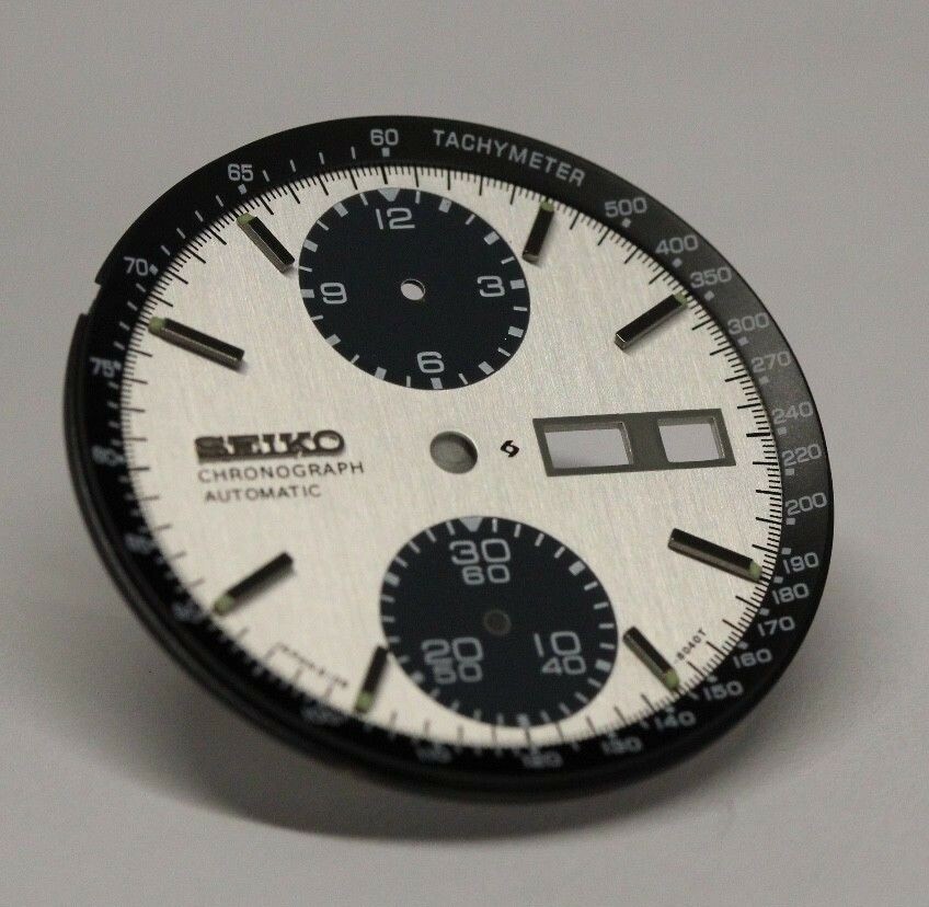 White Dial With Black Tachymeter Inner Dial Ring For Seiko Panda 6138-8020
