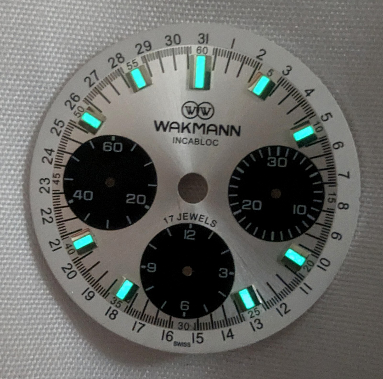 VTG WAKMANN Incabloc Calendar Date Track Chronograph Panda Dial Valjoux 72C NOS