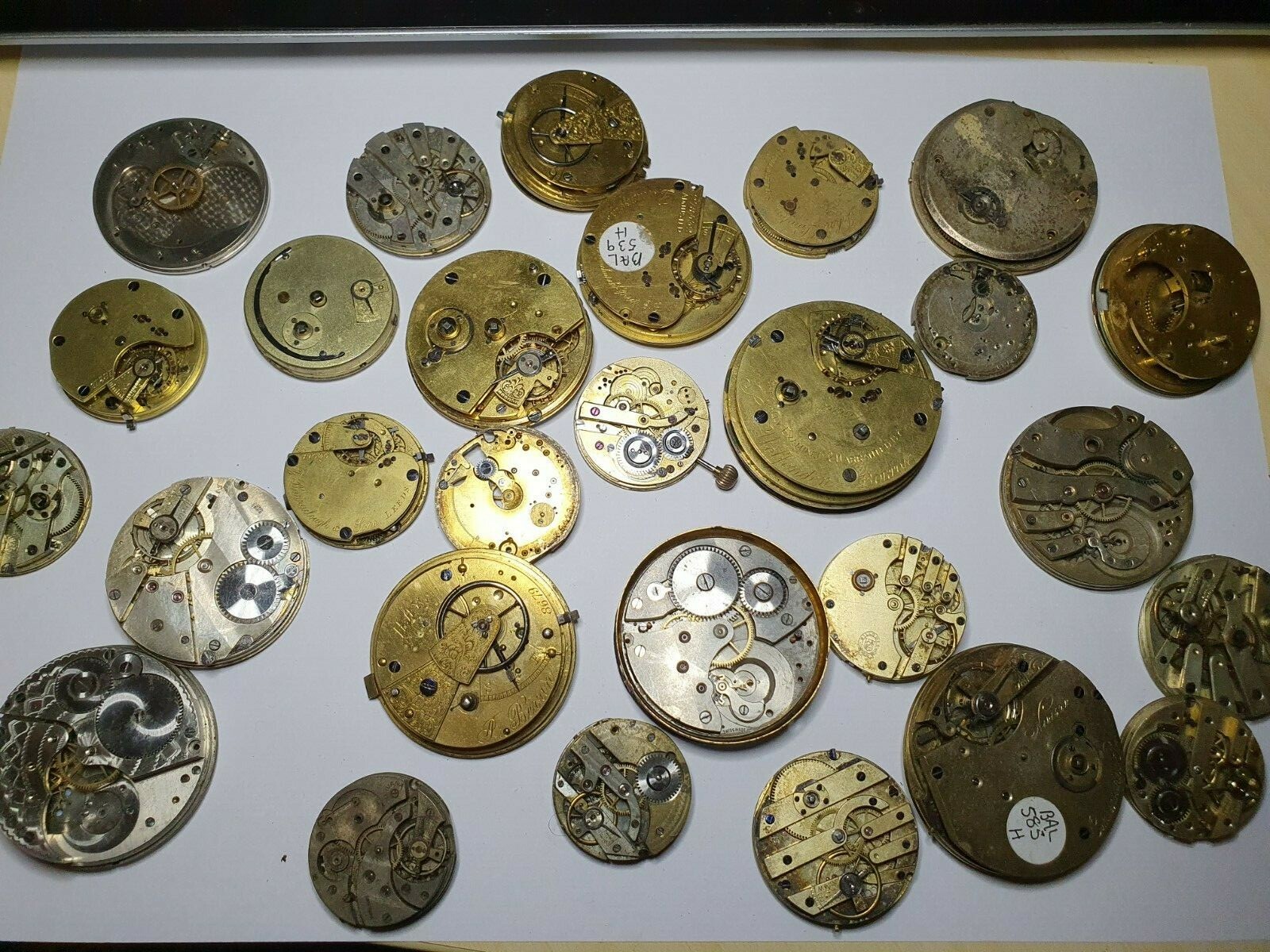 antique pocket watch movement collection and parts watchmakers lot