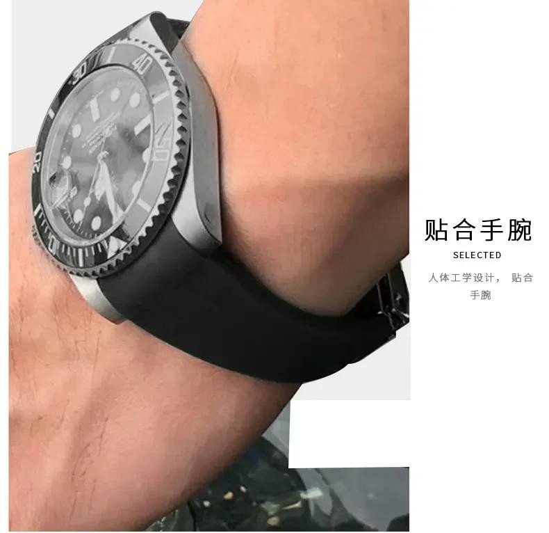 High quality Rubber watch strap for Rolex wristband 20mm 21mm black blue curved