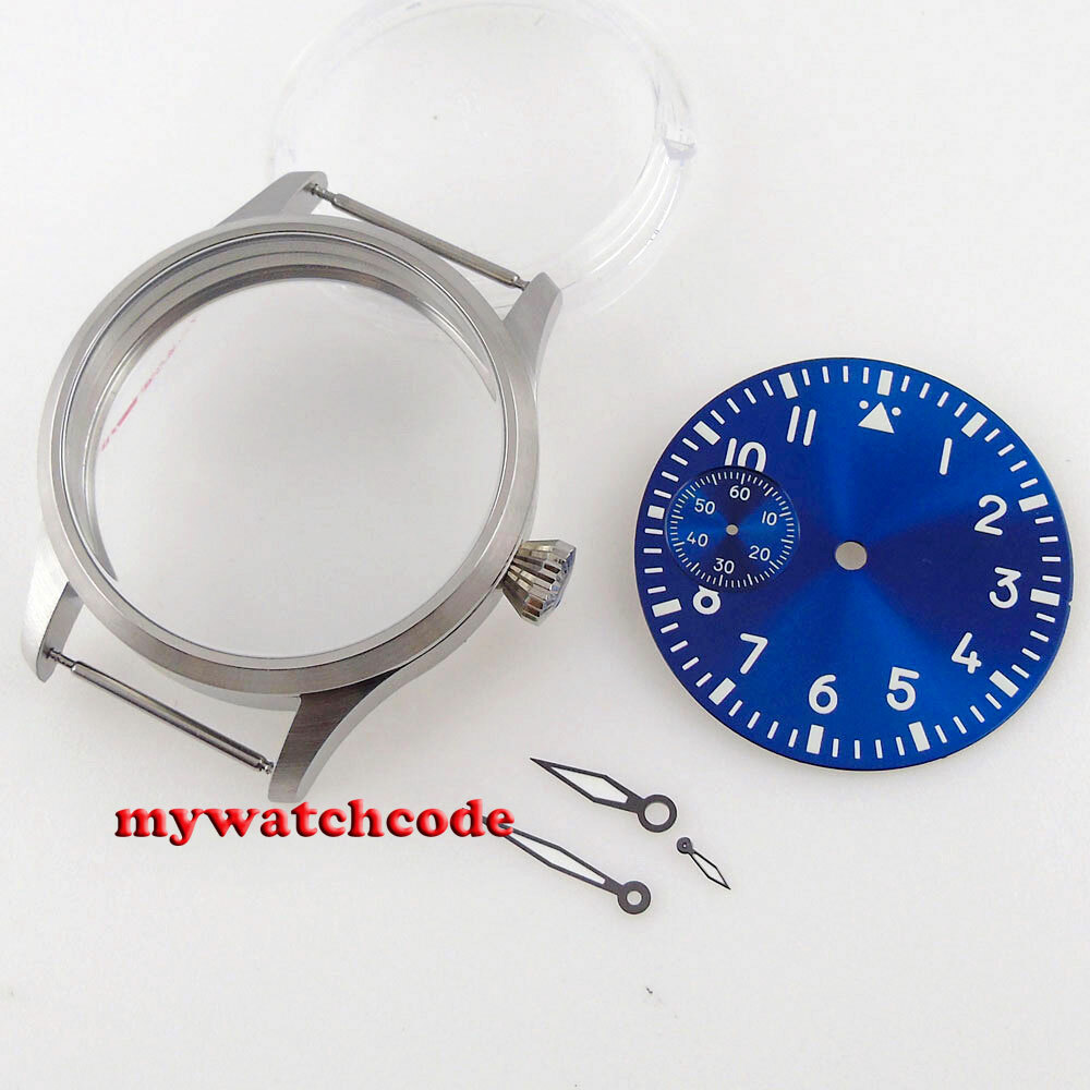 brushed 42mm 316L steel Watch Case fit ETA 6497 6498 ST3600 3620 black dial