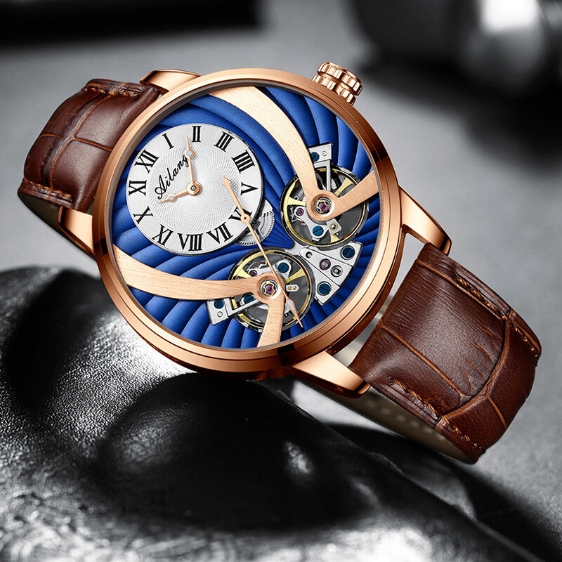 AILANG Men’s Watch Hollow Dual Tourbillon Automatic Mechanical Wristwatches Gift